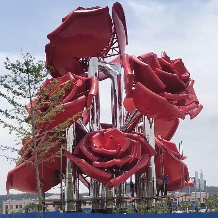 佰盛 不锈钢玫瑰花雕塑 金属玫瑰花雕塑 大型广场不锈钢雕塑图片