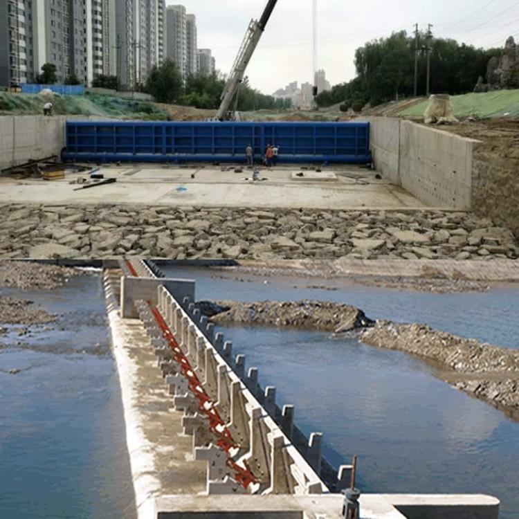 活动水坝设计 活动翻板坝设计 底轴驱动翻板闸设计图片