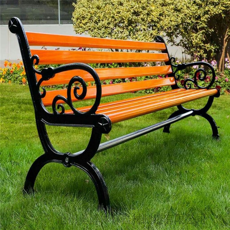 奥博厂家供应户外园林休闲椅 木头公园椅 室外铸铁实木条长凳子公共椅长期加工图片