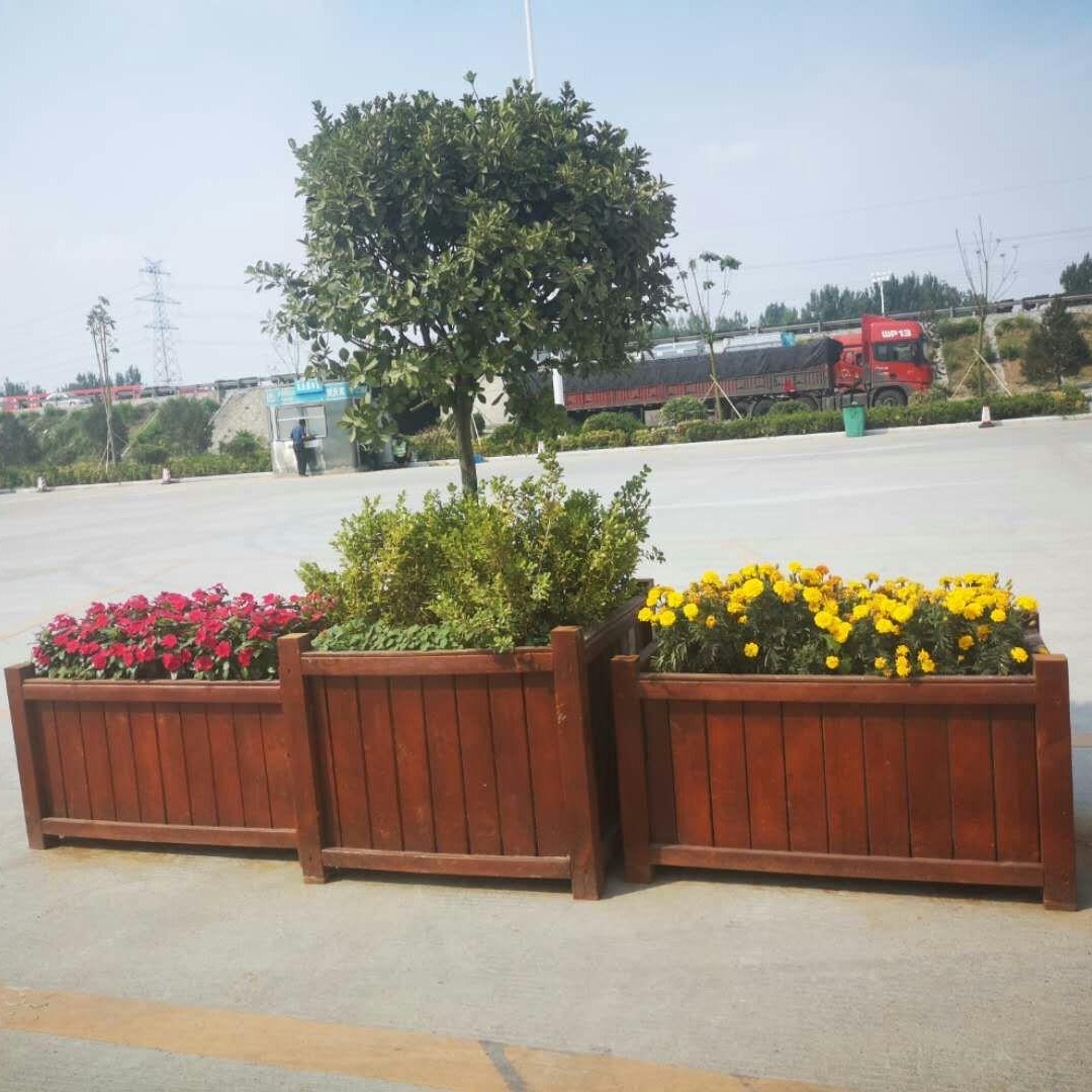青海公园铝合金花箱 户外木箱 园林绿化箱 碳化木花盆量大价格优惠