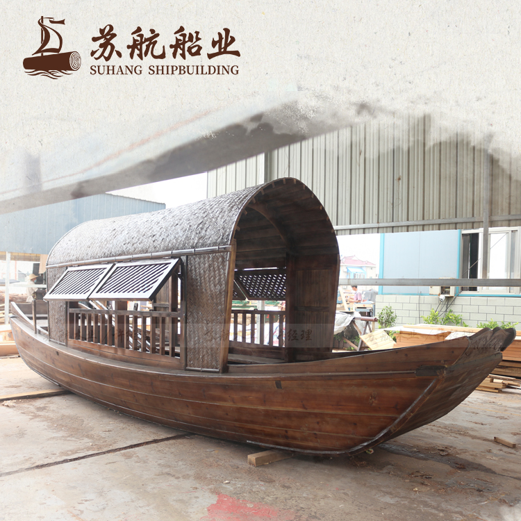 厂家定制木质吃饭船 休闲餐饮船 做旧处理木船