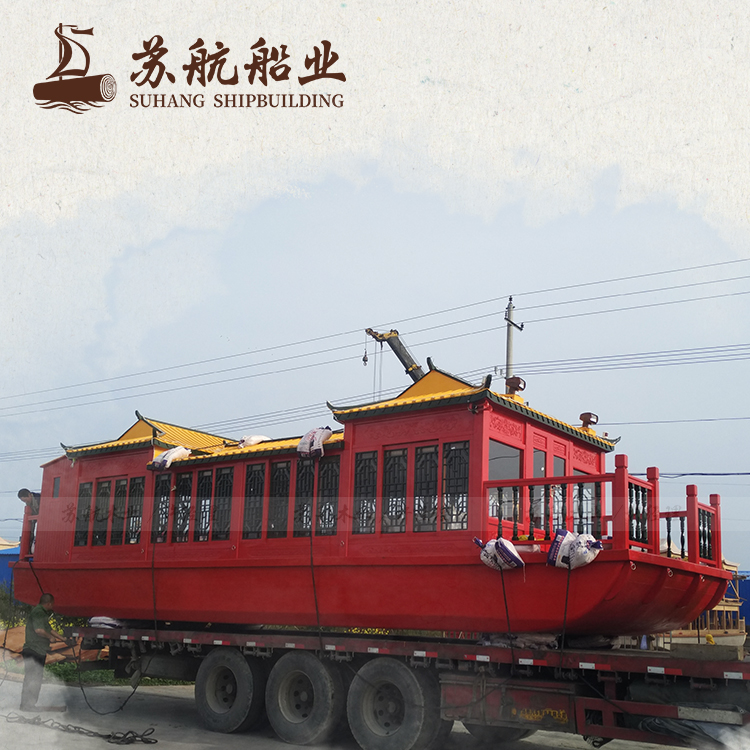 苏航厂家水上观光餐饮船 中式观光木船 复古水上旅游木船