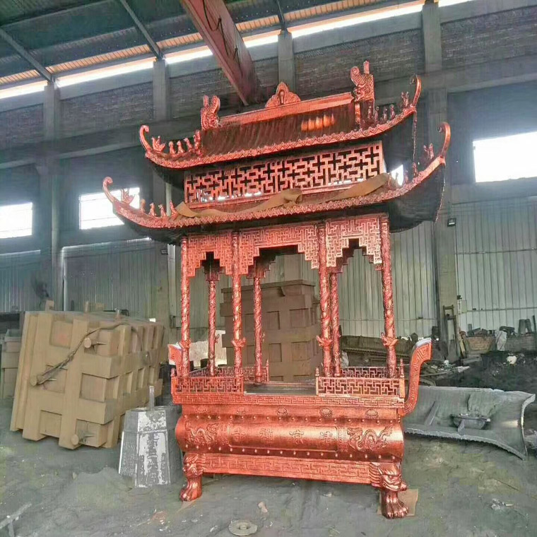 万鼎法器 庙宇带盖香炉 八龙柱两层香炉 长方形铜香炉厂家