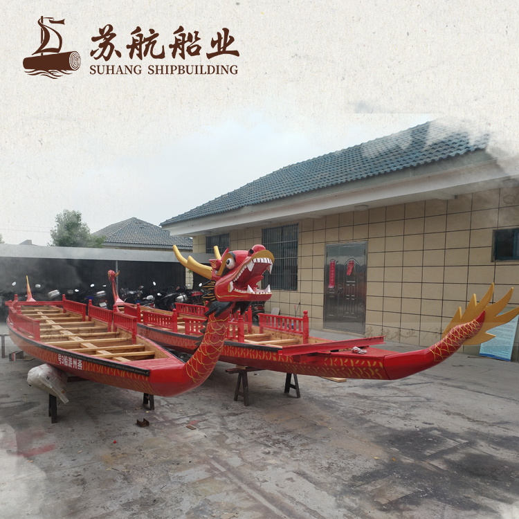 厂家供应手工木质龙舟制作 彩绘刺身款式龙舟船 专业比赛玻璃钢龙舟船