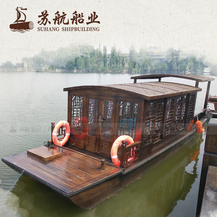 厂家定制木质仿古房船 欧式风情房船 农家乐封闭式房船