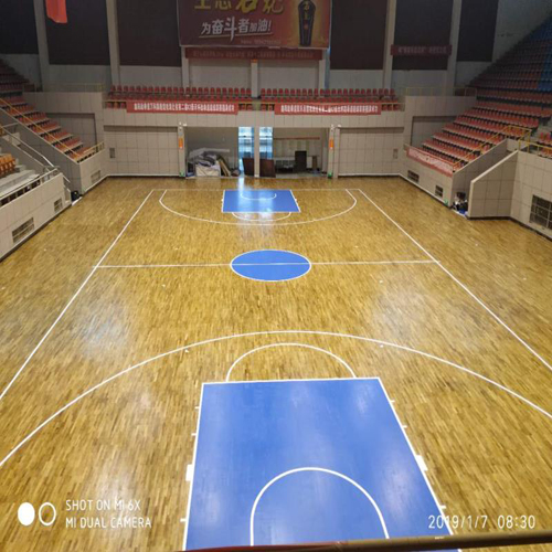 浙江嵊泗 篮球实木地板 舞台木地板 篮球馆地板施工图片