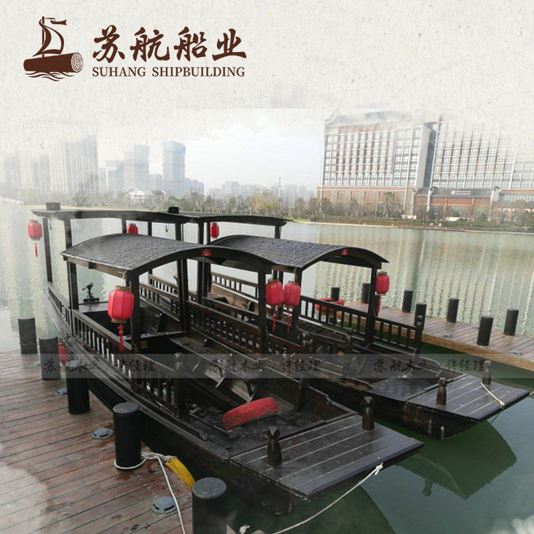 厂家定制木质吃饭船 水上饭店 小型餐饮船