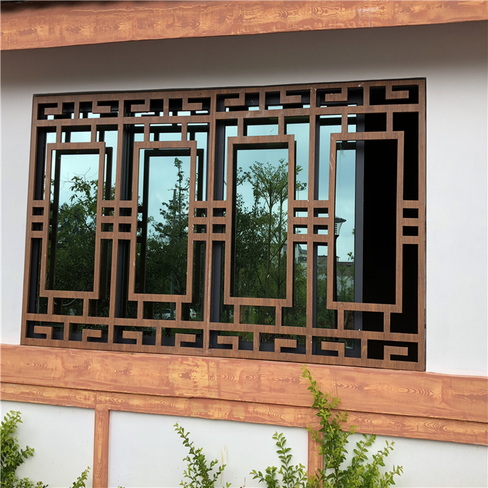 外墙铝合金四方管焊接木纹铝窗花 建筑铝合金焊接铝窗花隔断护栏