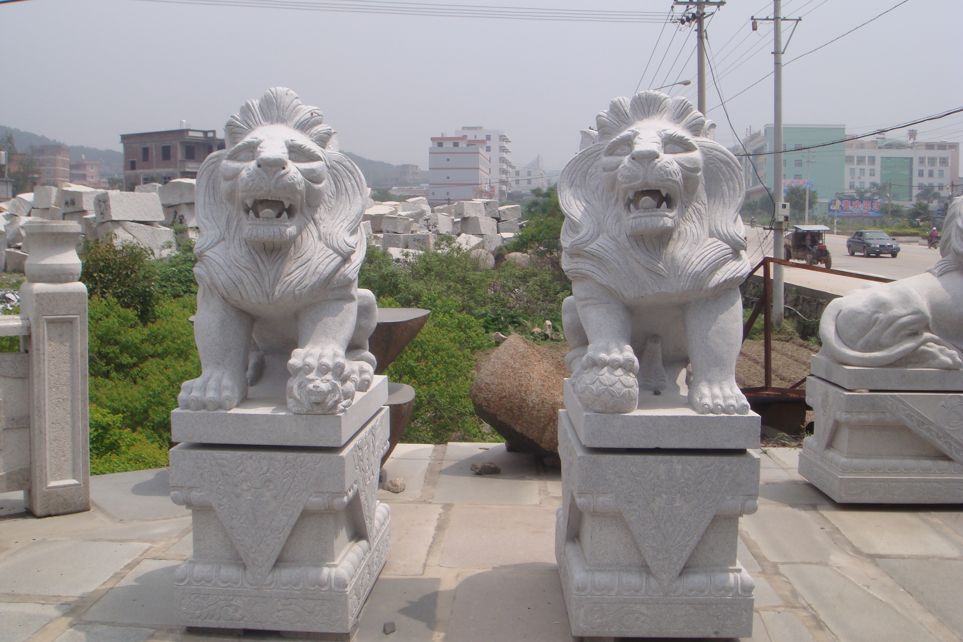 武汉中国石油大门石狮子2米花岗岩狮子武汉石雕狮子供应竣峰石业