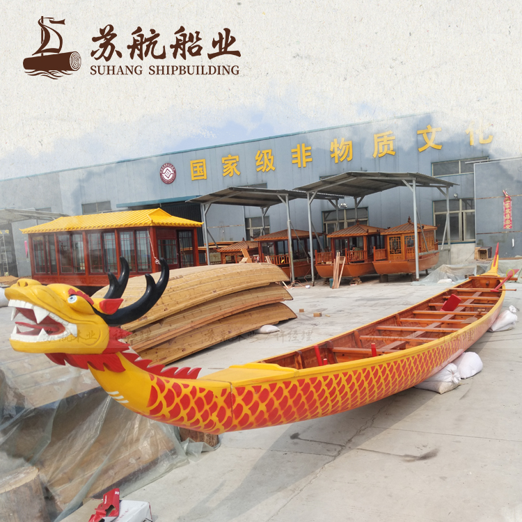 苏航厂家32人木制雕塑龙舟 产地订制22龙舟 CDBF手划龙舟船