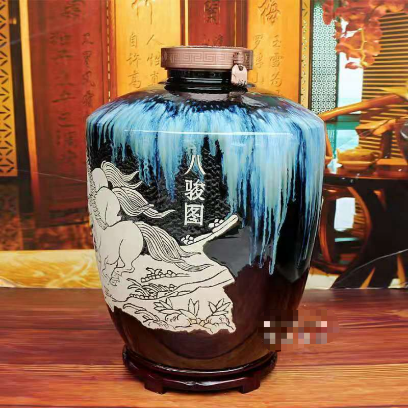 3斤陶瓷酒瓶青瓷雕刻 过节送礼陶瓷瓶 亮丽陶瓷酒瓶源头厂家定做