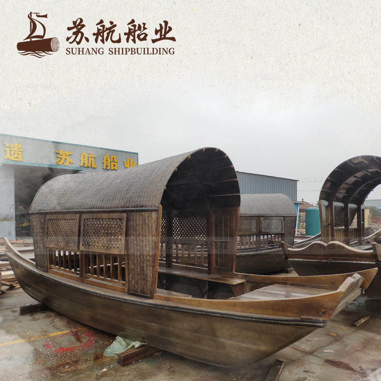 厂家定制仿古餐厅船 桂满陇餐饮船 做旧处理木船