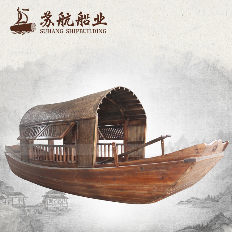 苏航厂家仿古餐厅船 桂满陇餐饮船 做旧处理木船