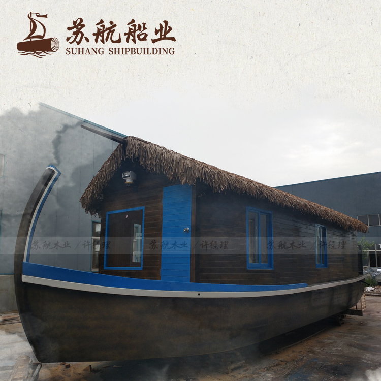 苏航出售木质仿古房船 私人豪华客房船 水上船屋图片