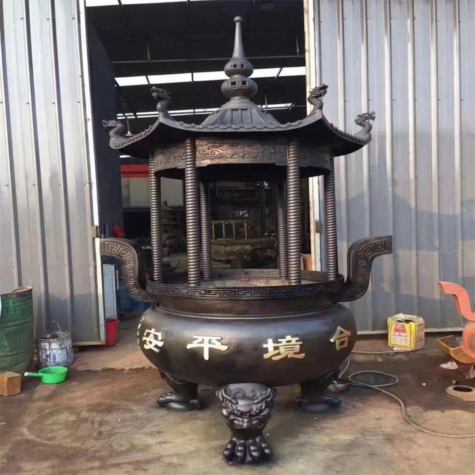 创飞工艺品厂 公墓铸铜大型圆形香炉 圆形带盖平口香炉报价