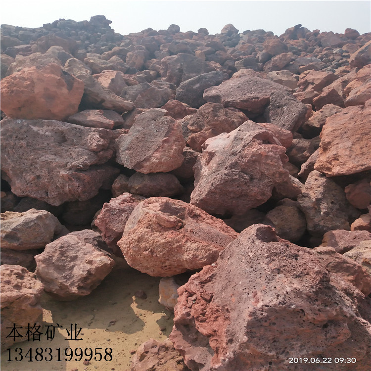 酒泉红色火山石一吨 本格10-20厘米红色火山石